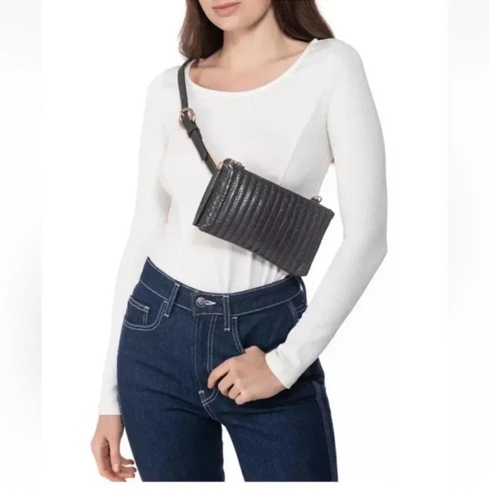 Gray Crocodile Convertible Belt Bag&Crossbody